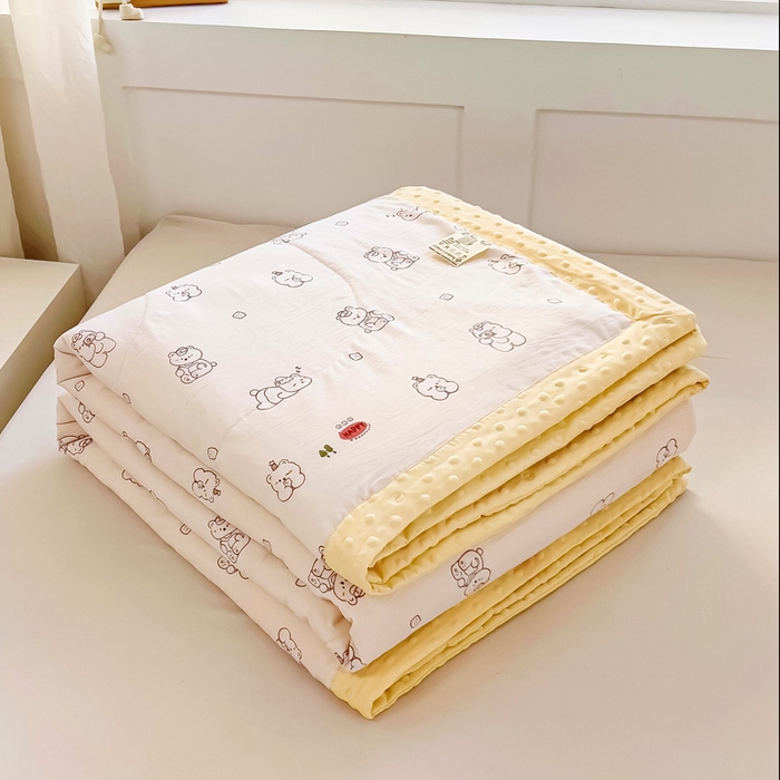 91家纺网 家纺一手货源 找家纺 鑫棉坊 2025新款A类水洗棉豆豆双层纱棉花夏凉被 可爱小熊