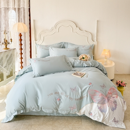 91家纺网 家纺一手货源 找家纺 （总）典曼家纺  2025新款A类刺绣四件套-梦幻蝶影