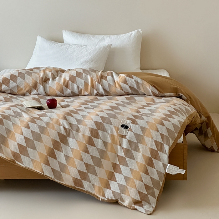 91家纺网 家纺一手货源 找家纺 月夏 2025新款全棉双层纱被套全棉被套单被套 格韵风华-橘