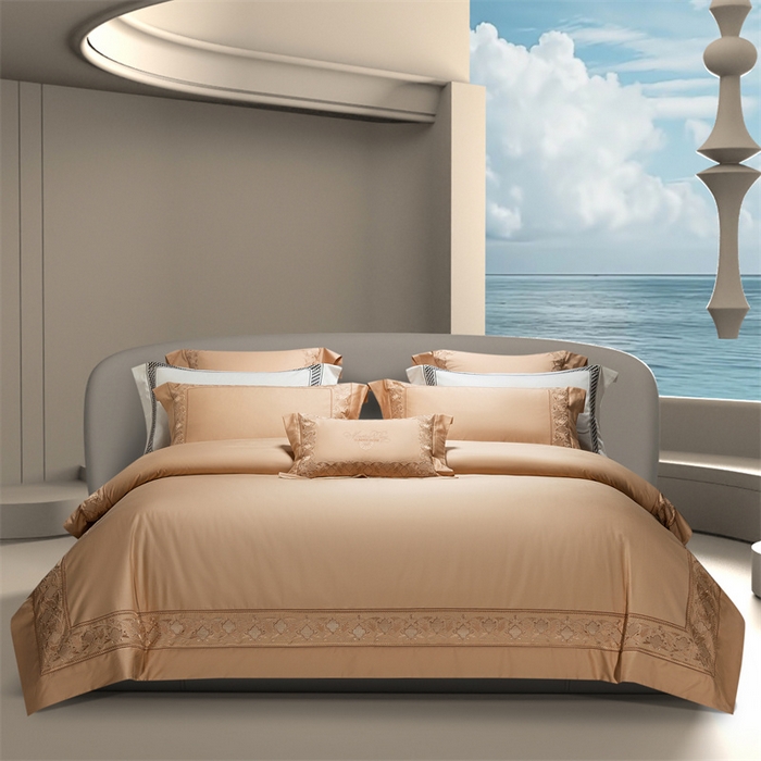 91家纺网 家纺一手货源 找家纺 高大尚婚庆馆 2025新款长绒棉四件套-简奢 简奢-南瓜橘