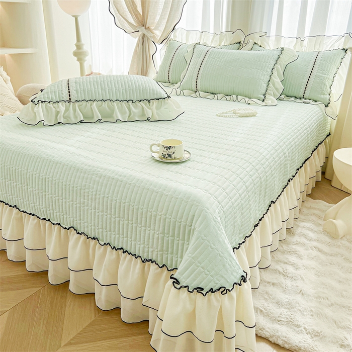 91家纺网 家纺一手货源 找家纺 虹星家纺 2025年新款全棉床盖三件套-花影倾梦 花影倾梦-薄荷绿