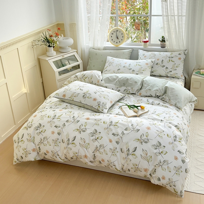 91家纺网 家纺一手货源 找家纺 元元被芯 2025新款40支13372全棉印花全棉夹棉床笠四件套 春溪