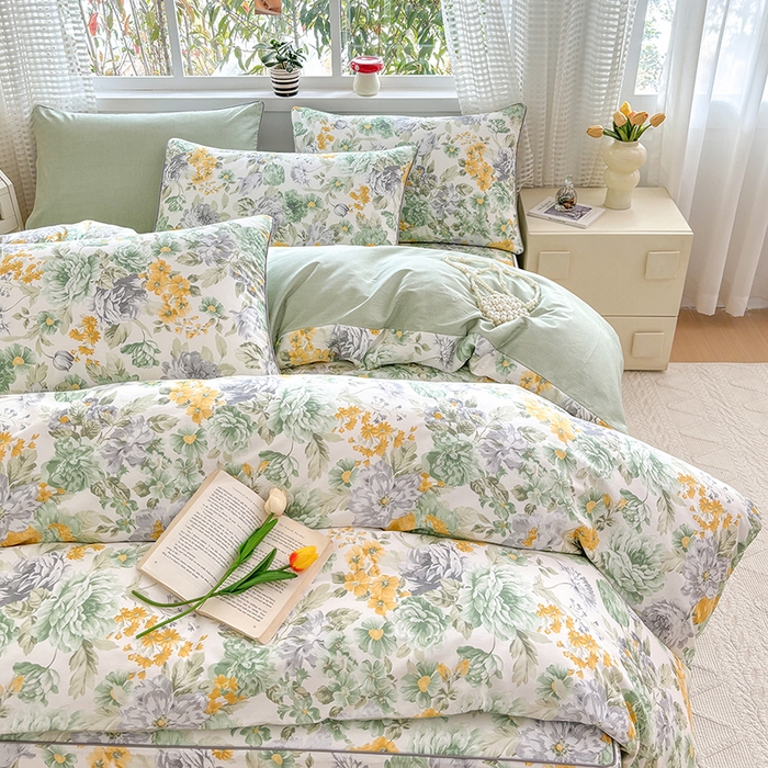 91家纺网 家纺一手货源 找家纺 元元被芯 2025新款40支13372全棉印花全棉夹棉床笠四件套 亦语