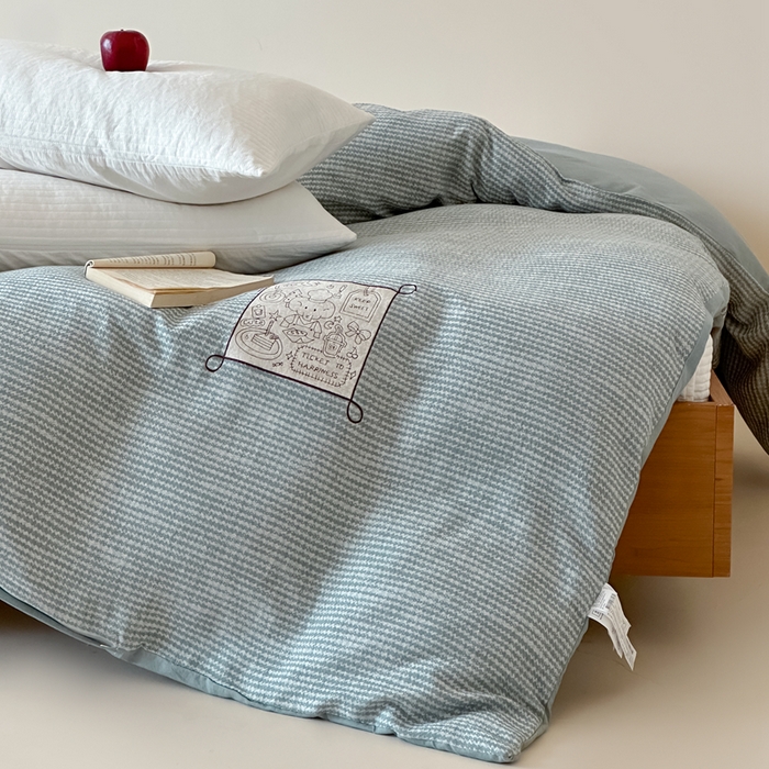 91家纺网 家纺一手货源 找家纺 月夏 2025新款全棉双层纱被套全棉被套单被套 莫克-绿