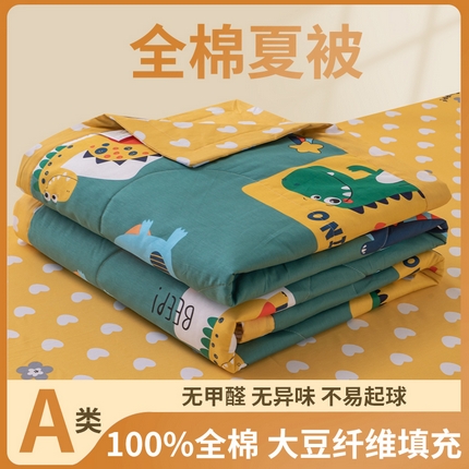 鑫棉坊 2025新款A类全棉印花大豆纤维空调被大豆被 恐龙家族-绿