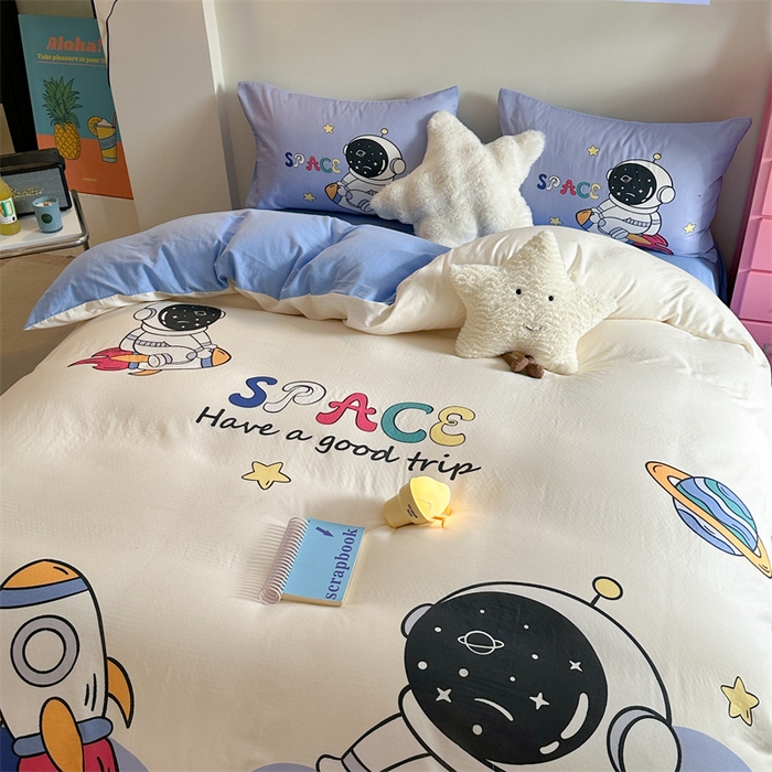 91家纺网 家纺一手货源 找家纺 馨语家居 2025新款全棉双层纱四件套 月球探险