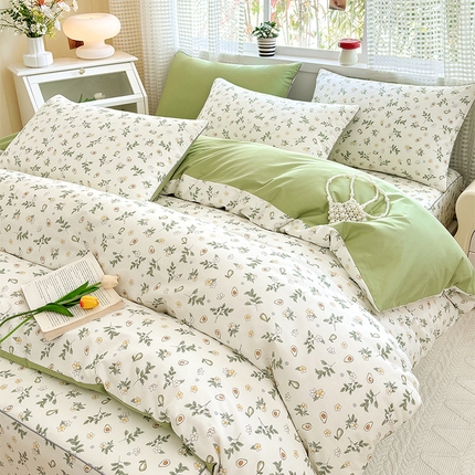 元元被芯 2025新款40支13372全棉印花全棉夹棉床笠四件套 绿意