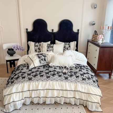 吾欢心2025新款蝴蝶梦立体定制蝴蝶加三层雪纺花边系列四件套 蝴蝶梦白