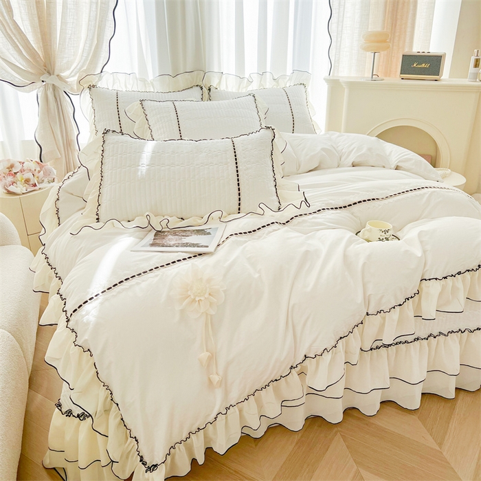 91家纺网 家纺一手货源 找家纺 虹星家纺 2025年新款全棉床盖三件套-花影倾梦 花影倾梦-云朵白