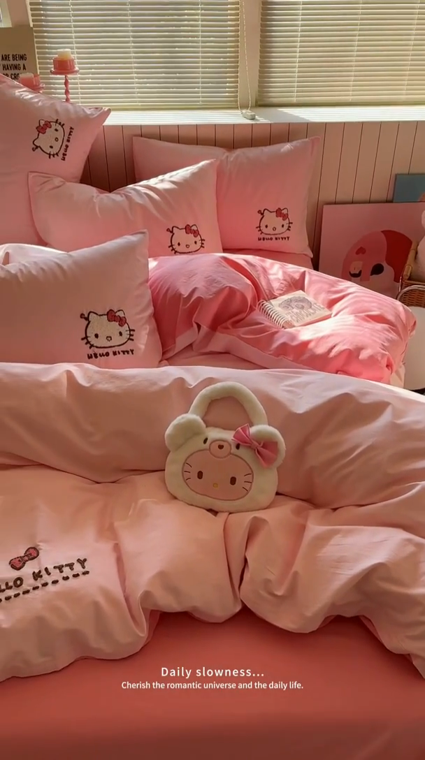 91家纺网 家纺一手货源 找家纺 金爱家 2025新款全棉毛巾绣四件套 毛巾绣-甜粉kt