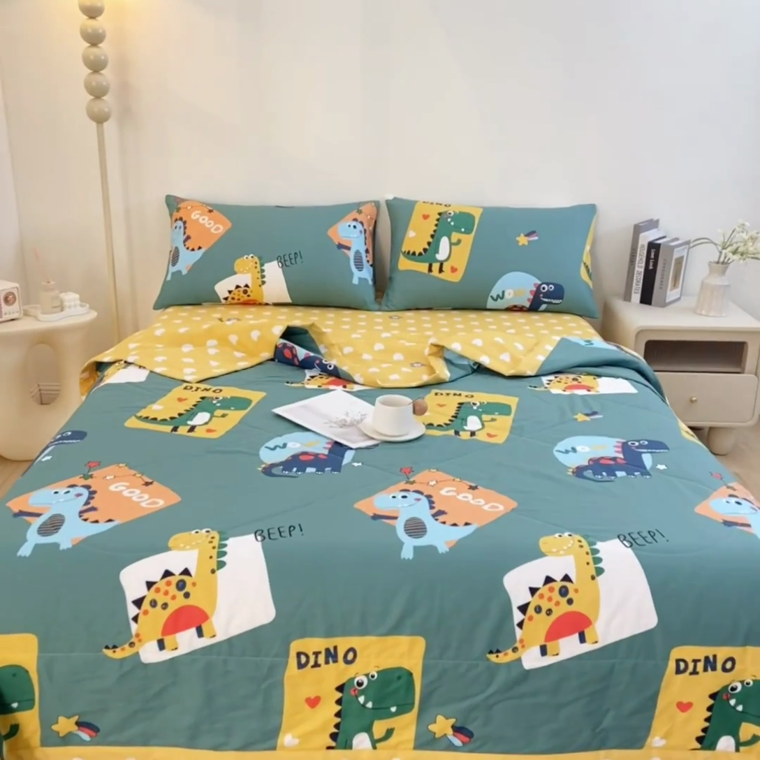 91家纺网 家纺一手货源 找家纺 鑫棉坊 2025新款A类全棉印花大豆纤维空调被大豆被 恐龙家族-绿