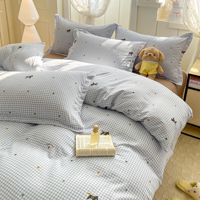 91家纺网 家纺一手货源 找家纺 梦莱斯 2025直播爆款公主风A类针织棉床盖四件套AA版被套 波点小马