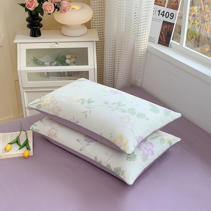 元元被芯 2025新款40支13372全棉印花全棉隐藏式夹棉枕套 紫萱