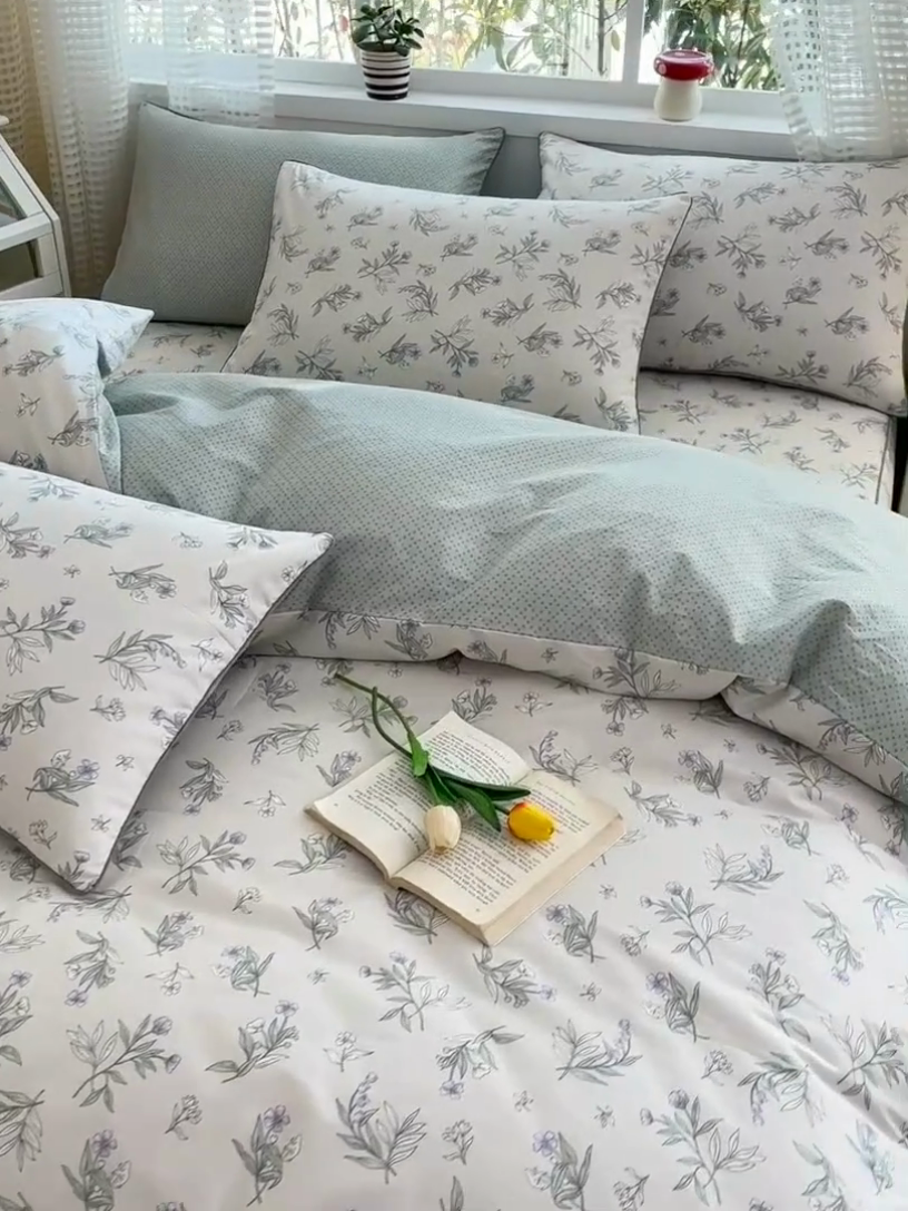 91家纺网 家纺一手货源 找家纺 元元被芯 2025新款40支13372全棉印花全棉夹棉床笠四件套 宁静