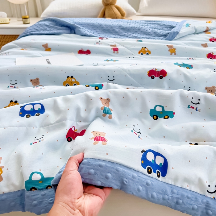 91家纺网 家纺一手货源 找家纺 鑫棉坊 2025新款A类水洗棉豆豆双层纱棉花夏凉被 小汽车