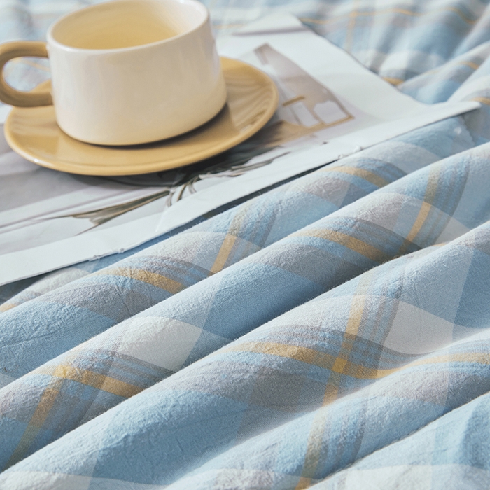 91家纺网 家纺一手货源 找家纺 熙宴 2025新款无印风新疆棉花夏被四件套 简兮蓝