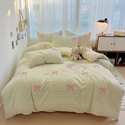 91家纺网 家纺一手货源 找家纺 （总）灰鲸2025新款ins韩系软妹风蝴蝶结毛巾绣四件套