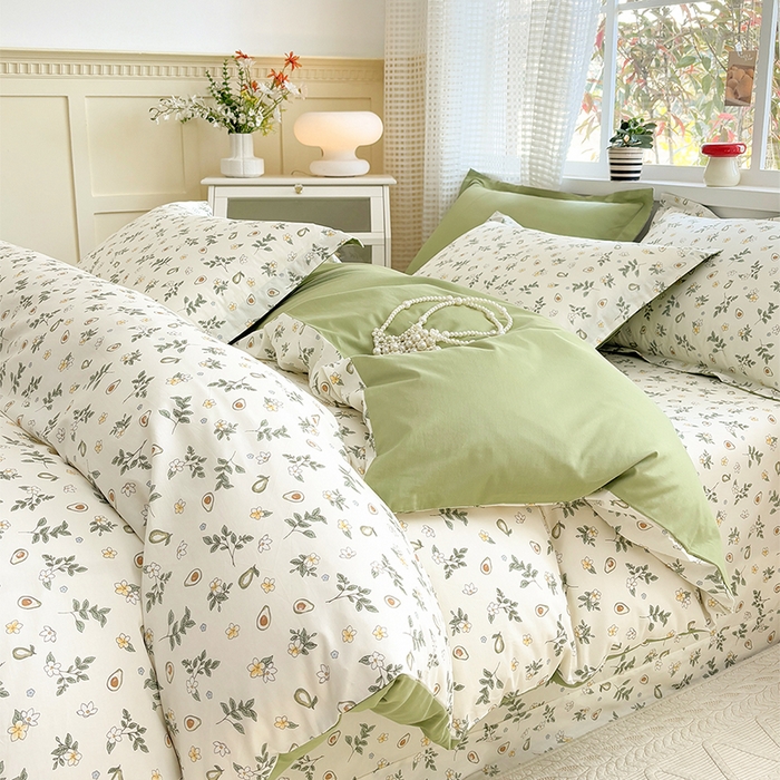 91家纺网 家纺一手货源 找家纺 元元被芯 2025新款40支13372全棉印花全棉被套夹棉四件套 绿意