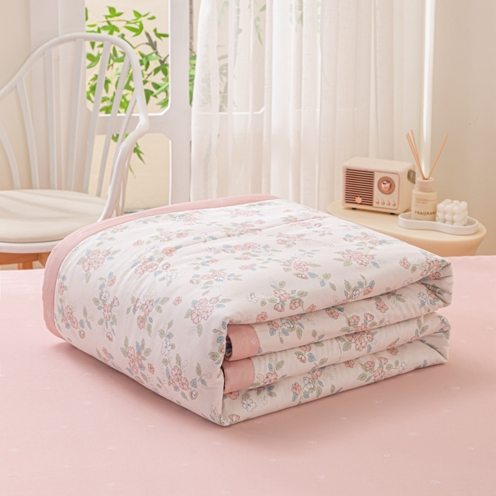 91家纺网 家纺一手货源 找家纺 鑫棉坊 2025新款A类全棉印花大豆纤维空调被大豆被 扶摇-粉