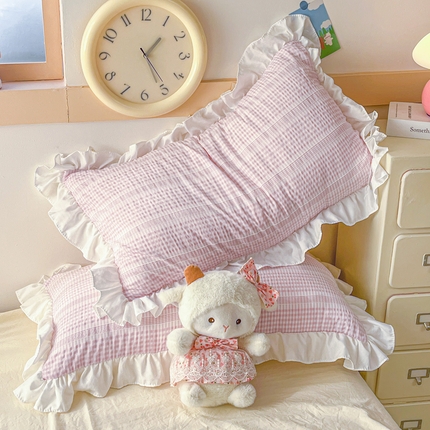 91家纺网 家纺一手货源 找家纺 （总）老K (原美阁） 2025新款亲肤舒适针织棉泡泡纱花边单枕套