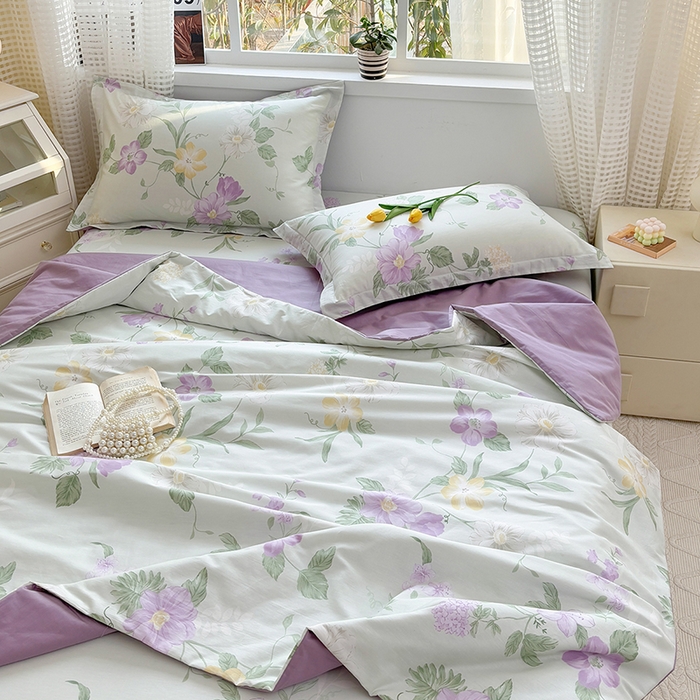 91家纺网 家纺一手货源 找家纺 元元被芯 2025新款40支13372全棉印花夏被四件套 紫萱