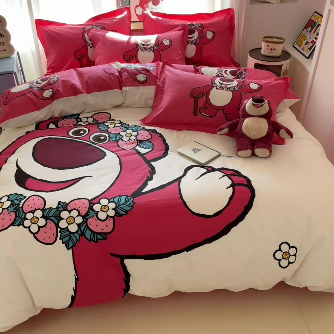 91家纺网 家纺一手货源 找家纺 典曼家纺 2025新款迪士尼大版印花卡通四件套 草莓梦