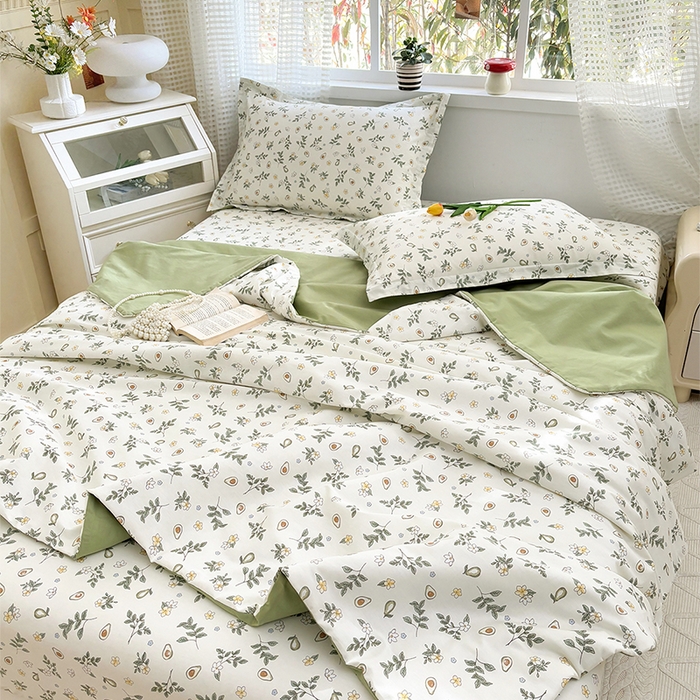 91家纺网 家纺一手货源 找家纺 元元被芯 2025新款40支13372全棉印花夏被四件套 绿意