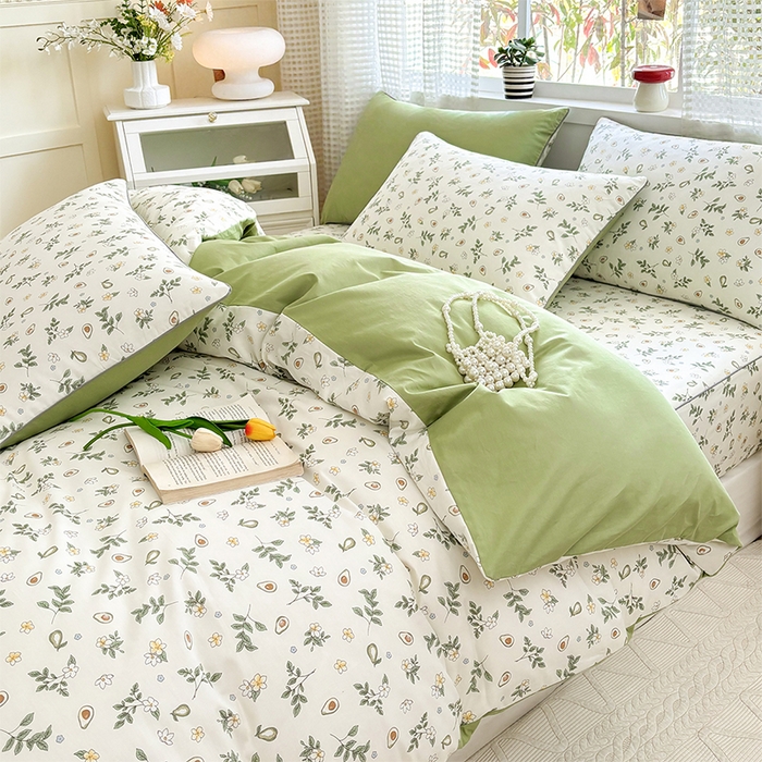 91家纺网 家纺一手货源 找家纺 元元被芯 2025新款40支13372全棉印花全棉夹棉床笠四件套 绿意