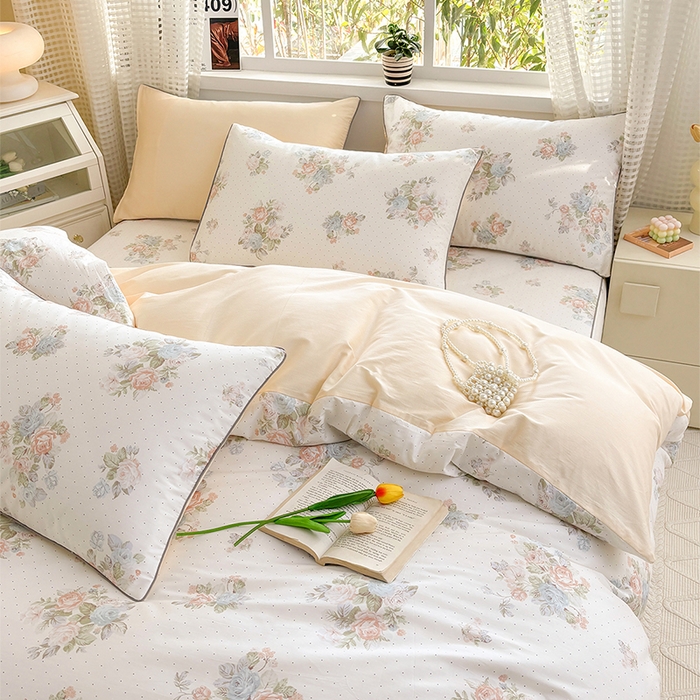 91家纺网 家纺一手货源 找家纺 元元被芯 2025新款40支13372全棉印花全棉夹棉床笠四件套 花舞