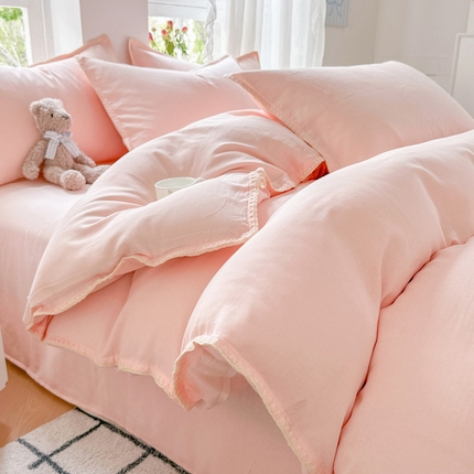 91家纺网 家纺一手货源 找家纺 （总）莱登卡奴 2025新款A类全棉双层纱纯色贝壳绣系列四件套