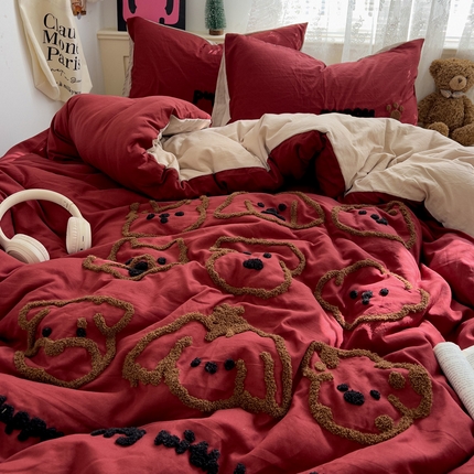 91家纺网 家纺一手货源 找家纺 （总）花伞家居 2025新款精灵水洗棉毛巾绣四件套含买家秀