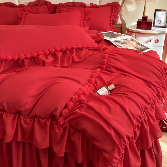 91家纺网 家纺一手货源 找家纺 富盛家纺2025新款婚庆亲肤棉磨毛刺绣四件套 喜庆—仙仙子