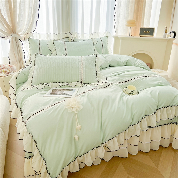 91家纺网 家纺一手货源 找家纺 虹星家纺 2025年新款全棉床盖三件套-花影倾梦 花影倾梦-薄荷绿