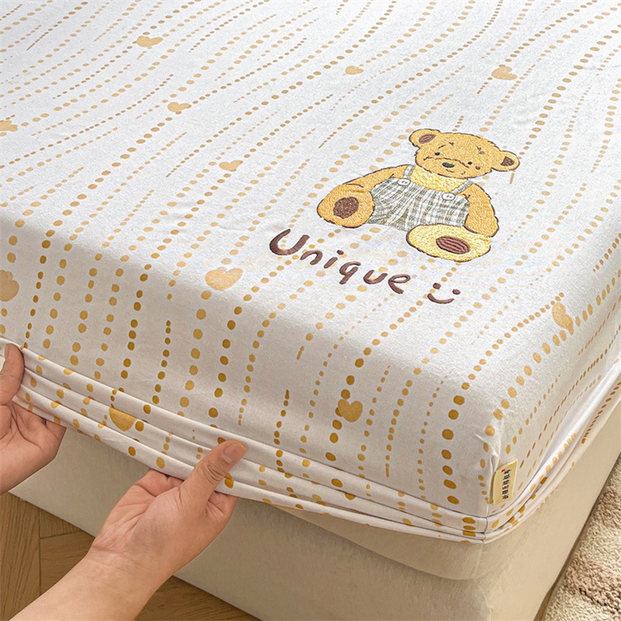 91家纺网 家纺一手货源 找家纺 笙意家纺2025新款全棉老粗布单床笠 抱抱熊-流心