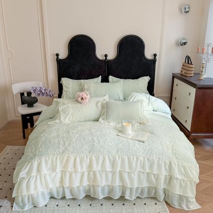 吾欢心2025新款蝴蝶梦立体定制蝴蝶加三层雪纺花边系列四件套 蝴蝶梦绿