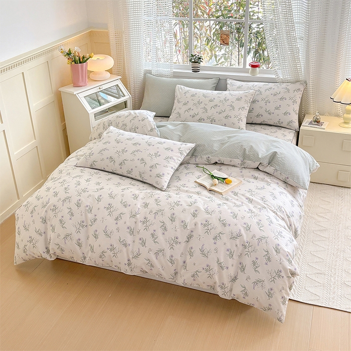 91家纺网 家纺一手货源 找家纺 元元被芯 2025新款40支13372全棉印花全棉夹棉床笠四件套 宁静