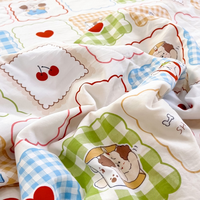 91家纺网 家纺一手货源 找家纺 鑫棉坊 2025新款A类水洗棉豆豆双层纱棉花夏凉被 欢乐派