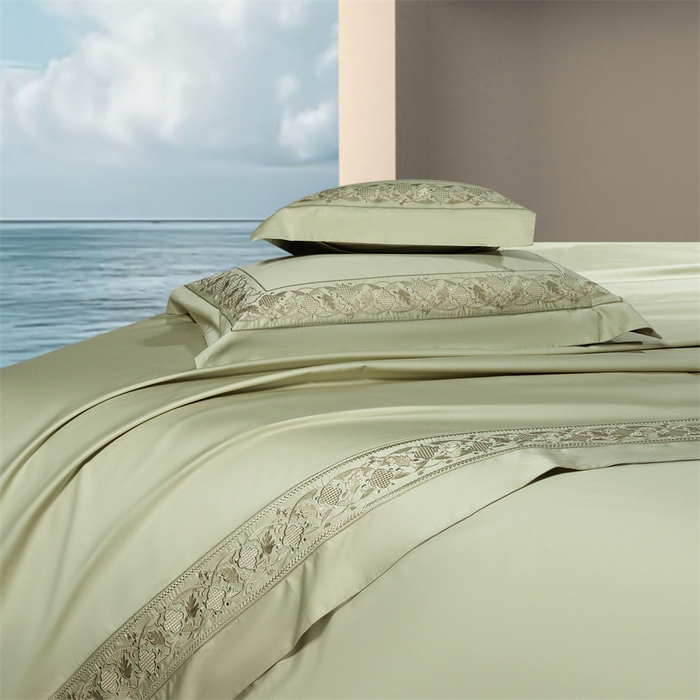 91家纺网 家纺一手货源 找家纺 高大尚婚庆馆 2025新款长绒棉四件套-简奢 简奢-油果绿