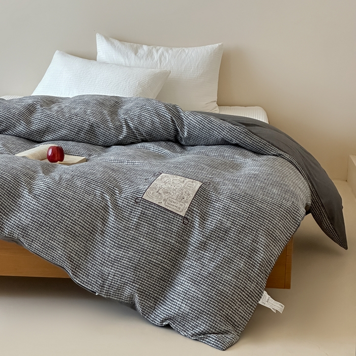 91家纺网 家纺一手货源 找家纺 月夏 2025新款全棉双层纱被套全棉被套单被套 莫克-灰