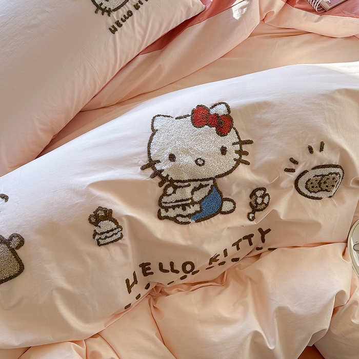 91家纺网 家纺一手货源 找家纺 金爱家 2025新款全棉毛巾绣四件套 毛巾绣-豆沙kt