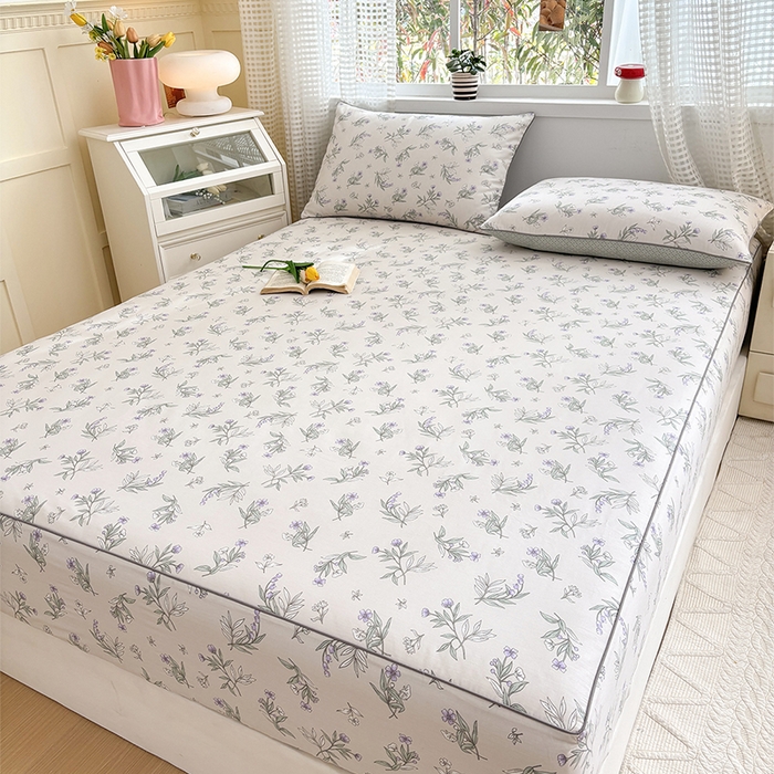 91家纺网 家纺一手货源 找家纺 元元被芯 2025新款40支13372全棉印花全棉隐藏式夹棉床笠 宁静