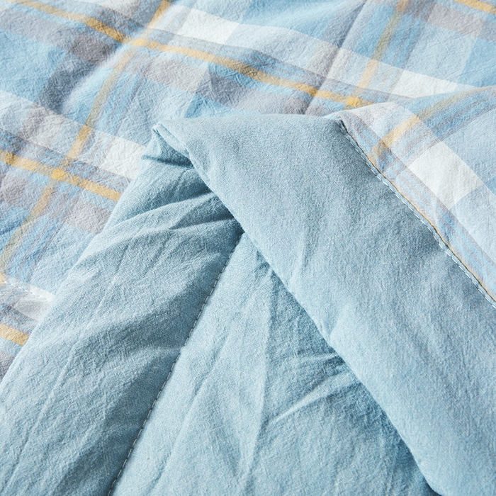 91家纺网 家纺一手货源 找家纺 熙宴 2025新款无印风新疆棉花夏被四件套 简兮蓝