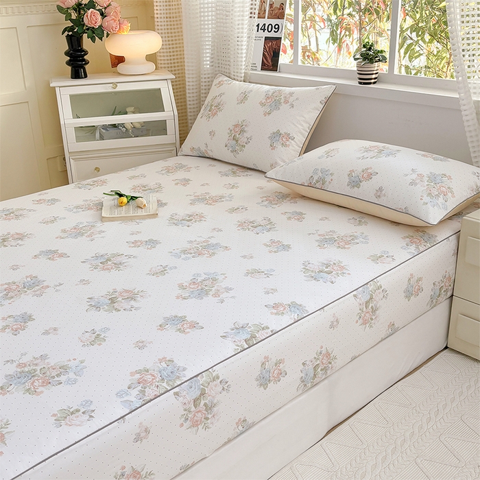 91家纺网 家纺一手货源 找家纺 元元被芯 2025新款40支13372全棉印花全棉隐藏式夹棉床笠 花舞