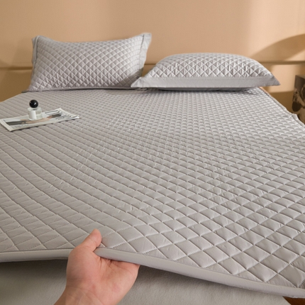 由有2025新款60S长绒棉绗缝大豆夹棉床垫床褥床笠 平铺-高级灰