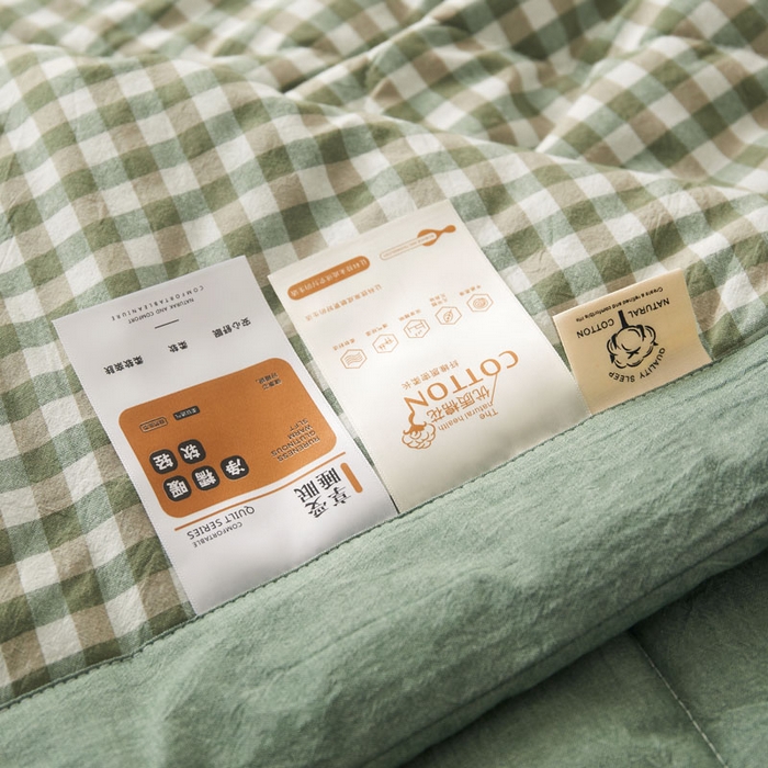 91家纺网 家纺一手货源 找家纺 熙宴 2025新款无印风新疆棉花夏被四件套 绿小格