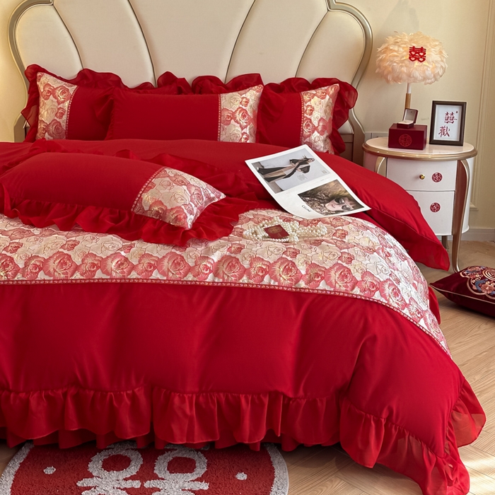 91家纺网 家纺一手货源 找家纺 （总）富盛家纺2025新款婚庆亲肤棉磨毛刺绣四件套