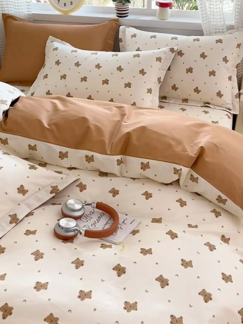 91家纺网 家纺一手货源 找家纺 元元被芯 2025新款40支13372全棉印花全棉四件套 熊尼