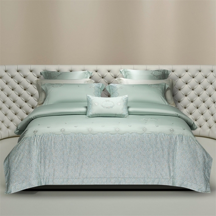 高大尚婚庆馆 2025新款艾能棉高端绣花四件套-巴黎甜心 巴黎甜心-清新绿