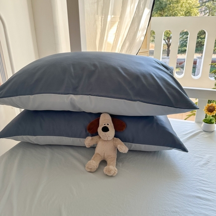 91家纺网 家纺一手货源 找家纺 （总）百寐  2025年春夏纯色水洗真丝单品双拼素色枕芯保护套48*74cm