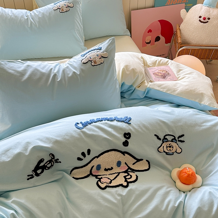 91家纺网 家纺一手货源 找家纺 金爱家 2025新款全棉毛巾绣四件套 毛巾绣-开心玉桂狗